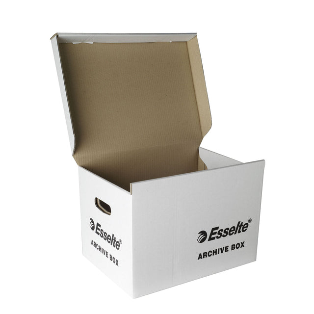 Esselte Ar-Kive Box with Hinged Lid for organizing and securely storing letter-size and A4 documents in home or office.