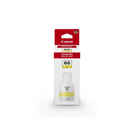 Canon GI66Y Yellow MAXIFY MegaTank Ink Bottle for high-yield, vibrant printing; up to 14,000 pages, fast-drying, and smudge-resistant.