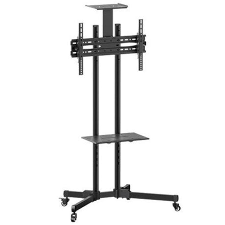 Brateck economy TV stand for 32"-70" screens, features height-adjustable mount and shelf for versatile display and A/V support.