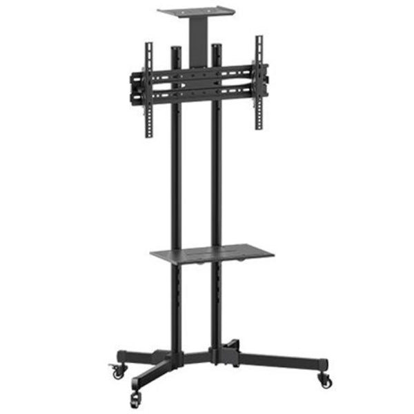 Brateck economy TV stand for 32"-70" screens, features height-adjustable mount and shelf for versatile display and A/V support.