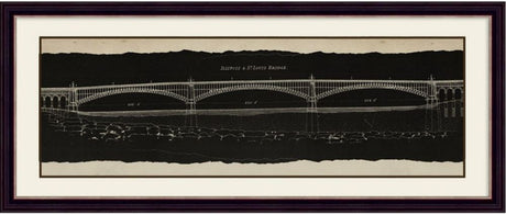 Framed art of a bridge, 38x100cm, with glass front and easy-hang string for stunning display.