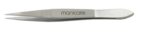 Manicare Ultimate Point Tweezers with ultra-fine tips for precise removal of fine hairs and splinters, includes protective case.