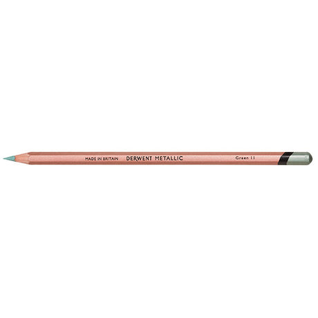 Derwent Metallic Pencil in Green, showcasing a smooth texture for vibrant, sparkly artwork, perfect for all skill levels.