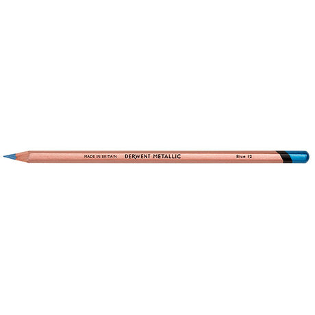 Derwent Metallic Pencil in Blue showcases an intense blue hue, smooth texture, and durability for vibrant, lasting artwork.