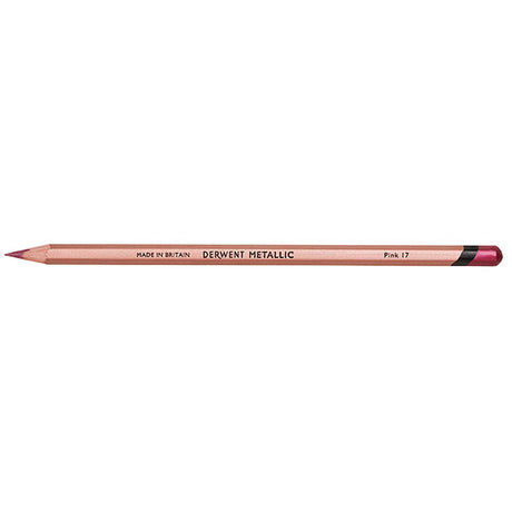 Derwent Metallic Pencil in Pink featuring creamy texture, vibrant metallic finish, and sleek design for versatile creative projects.