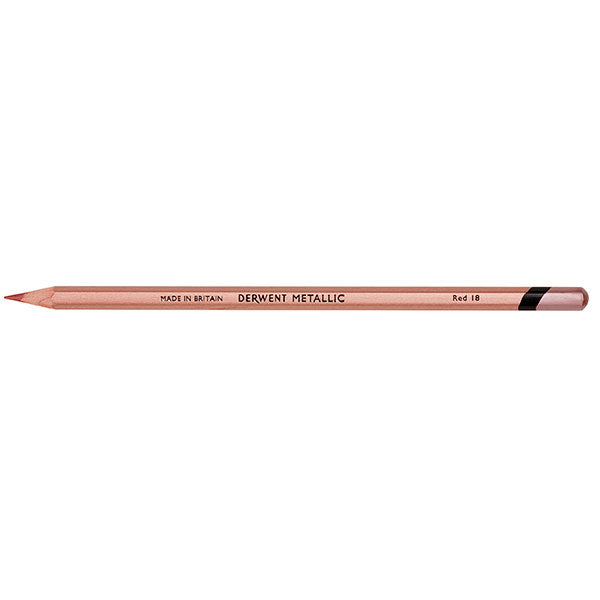 Derwent Metallic Pencil in Red featuring a sleek finish for shimmering effects, ideal for blending and enhancing your artwork.