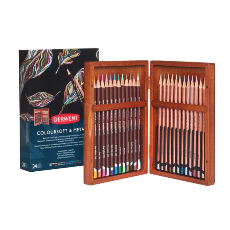 Derwent Coloursoft & Metallic Pencils 24 Wooden Box