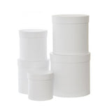 Elegant white round gift flower boxes set of 5, varying heights from 13cm to 21cm, perfect for floral arrangements.