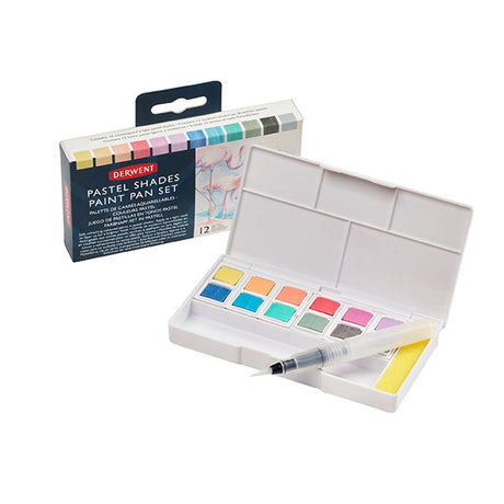 Derwent Inktense Paint Pan Pastel set with 12 vibrant, water-soluble colors for artists on-the-go.