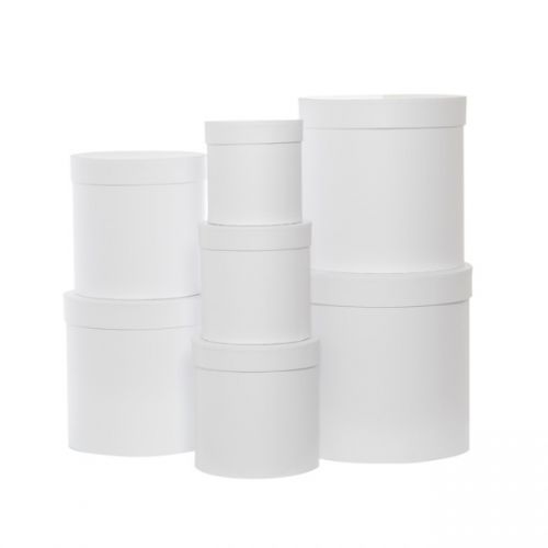 Elegant round white flower box set of 7, perfect for floral arrangements and stylish storage solutions.