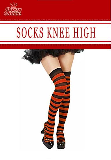 Knee-high black and red striped socks, 65cm, stylish and breathable for everyday or themed occasions.