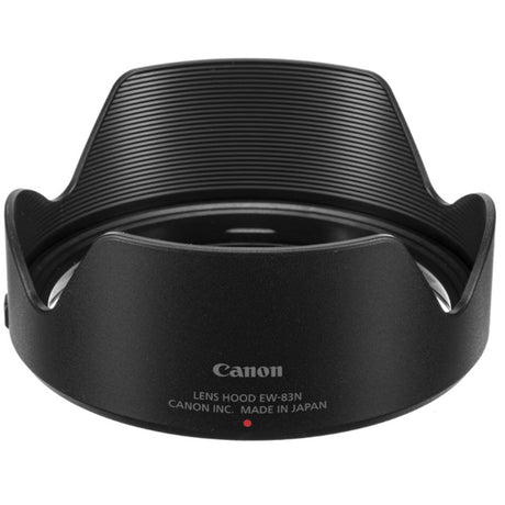 Canon EW83N lens hood for RF 24-105mm f/4L lens, reducing flare and protecting against impacts and scratches.