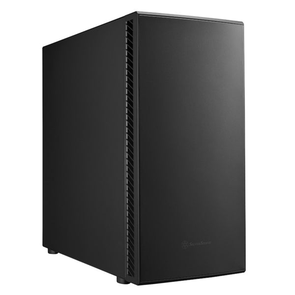 Sleek black mid-tower case with tempered glass, soundproofing, and ample space for various motherboard sizes and cooling solutions.