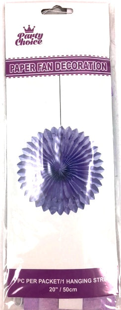 Purple 50cm paper fan decoration, made of tissue paper, perfect for parties and events, adding elegance and vibrancy.