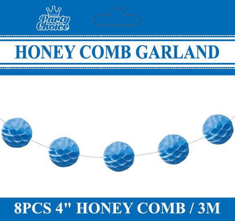 Blue honeycomb garland, 3 meters long with 8 lanterns, perfect for adding festive flair to any celebration.