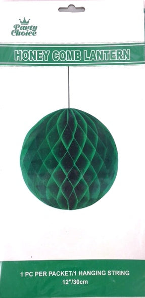 Green honeycomb lantern made of premium tissue paper, measuring 30cm, perfect for decorating any event or home.