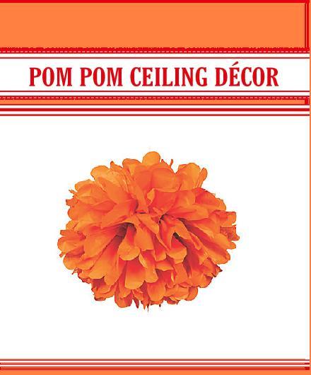 Extra large orange pom pom decoration, 50cm, perfect for events like birthdays and weddings, made of durable tissue paper.