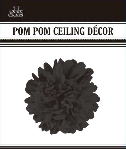 Large black pom poms (37.5cm) for elegant party decor, perfect for weddings, birthdays, and versatile home styling.