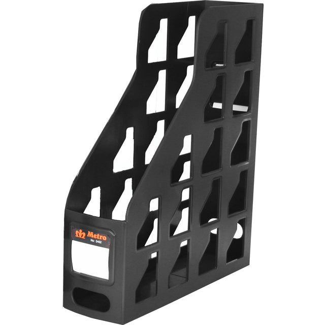 Sleek black Metro 3462 Magazine File, designed for organized storage of magazines, files, and office essentials with lace pattern.