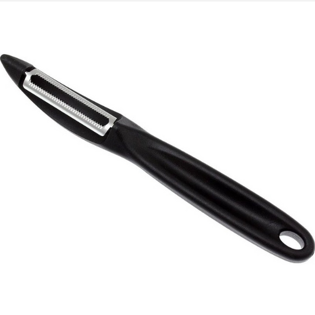 Victorinox Swiss Classic Universal Peeler in black, featuring a sharp stainless steel blade and ergonomic handle for effortless peeling.