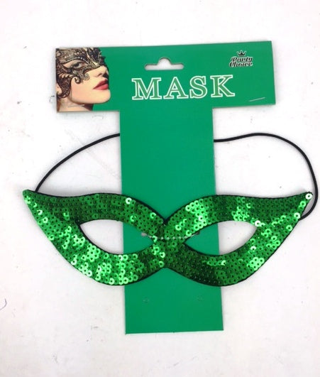 Shiny green Catwoman masquerade mask with intricate details and flexible fit, secured by a black ribbon.