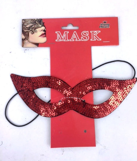Shiny red Catwoman masquerade mask with glossy finish, flexible fit, and adjustable black ribbon for secure wear.