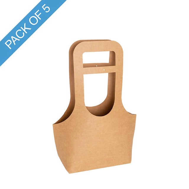 Small kraft brown flower gift carry bags pack of 5, eco-friendly with sturdy handles, ideal for floral arrangements and gifts.