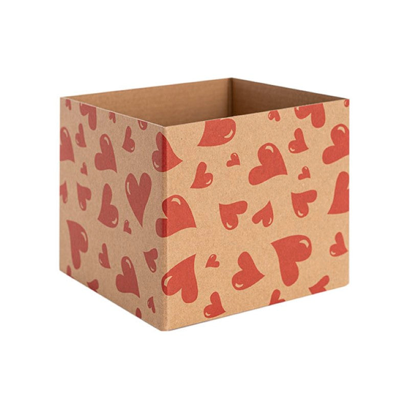 Eco-friendly Posy Box in Kraft Brown with heart design, perfect for floral gifts, pack of 10, 13x12cmH.