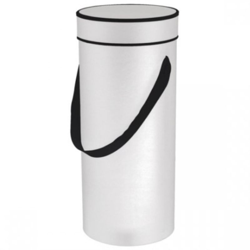 Tall white cylinder flower box, 46cm tall, perfect for vibrant blooms and elegant succulents in any decor setting.