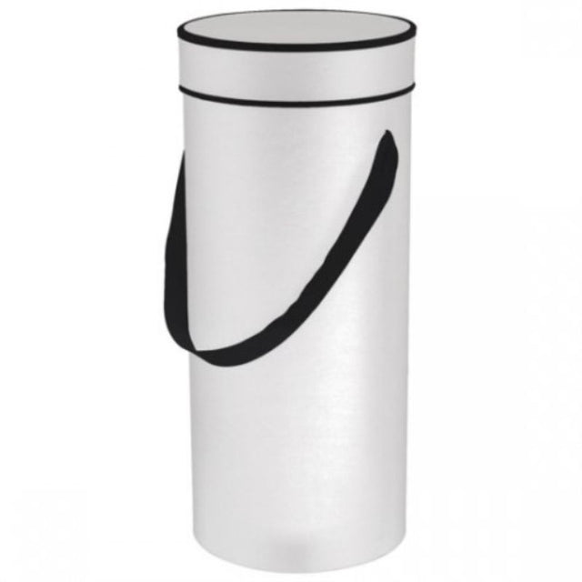Tall white cylinder flower box, 46cm tall, perfect for vibrant blooms and elegant succulents in any decor setting.