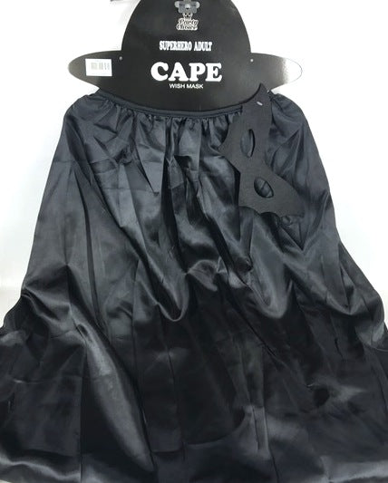 Silky black adult cape and eye mask set, measuring 1 meter, perfect for parties, cosplay, and adding mystery to your look.