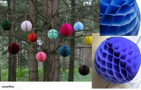 Vibrant blue 15cm honeycomb paper lanterns, perfect for festive decorations and easy to hang for any celebration.