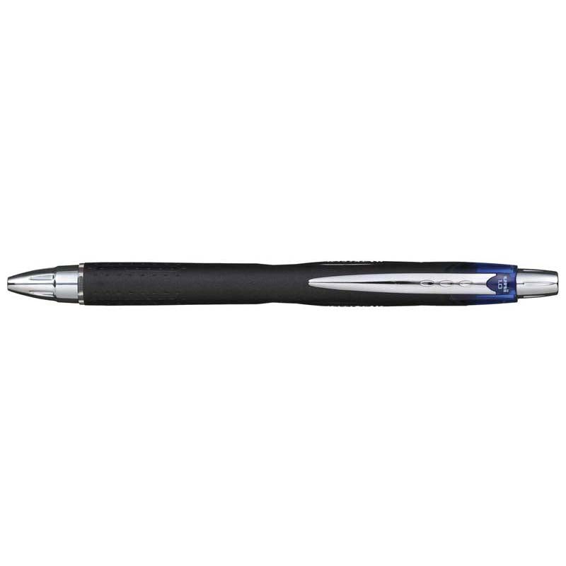 Uni Jetstream 1.0mm retractable pen in medium blue with a rubberized grip, perfect for smooth writing and left-handed use.