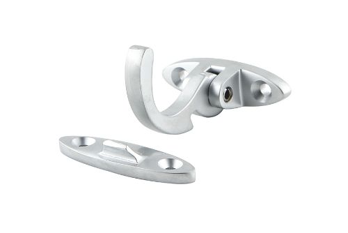 Spur Fastener Spring Catch in solid brass with satin chrome finish, designed for top-hung awning windows, includes fixings.