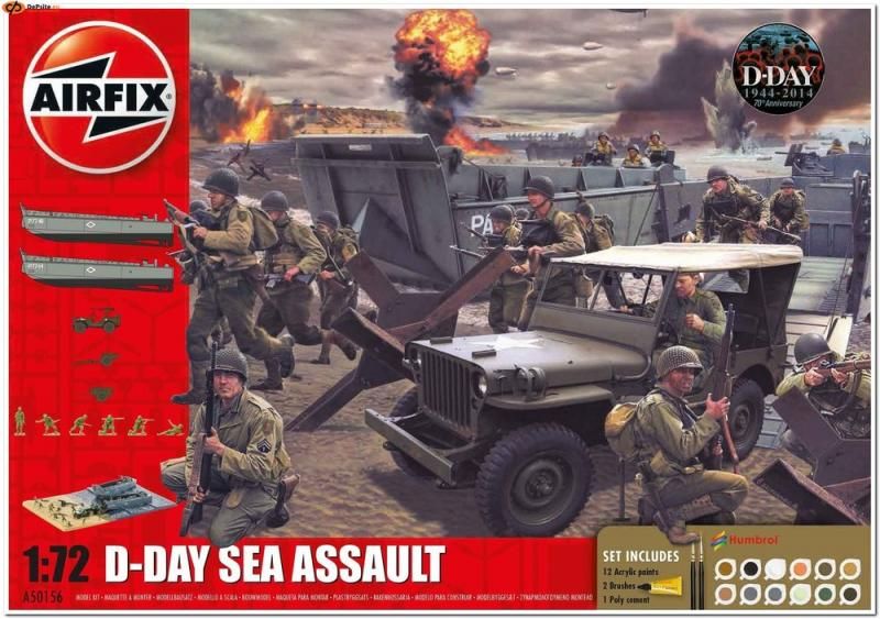 Airfix 1/72 D-Day Sea Assault Gift Set featuring assault landing craft and allied troops, perfect for model enthusiasts.