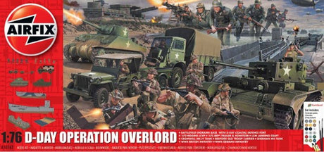 Airfix 1/76 D-Day Operation Overlord Set with 410 pieces for recreating the Normandy landings, including tanks and soldiers.