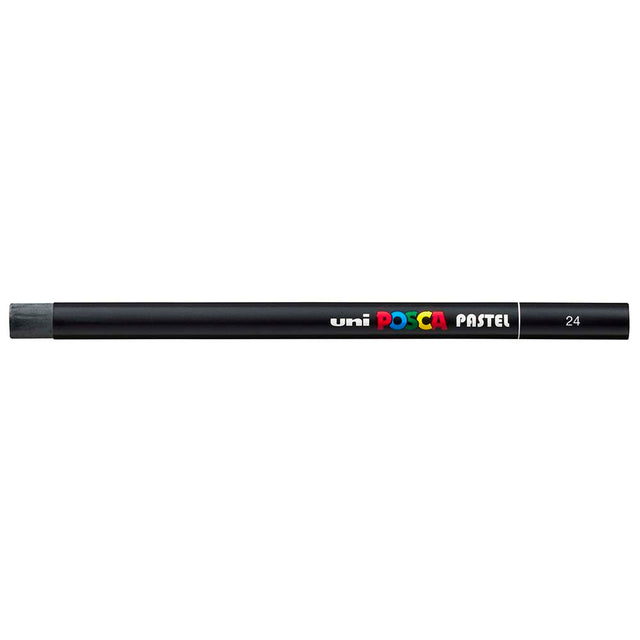 Uni Posca Pastel Black, a creamy pastel stick for vibrant artwork, blending on various surfaces with minimal residue.