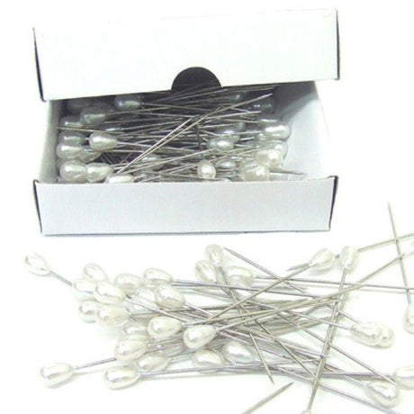 Elegant set of 144 pearl head pins, 38mm, perfect for securing corsages and floral arrangements discreetly.