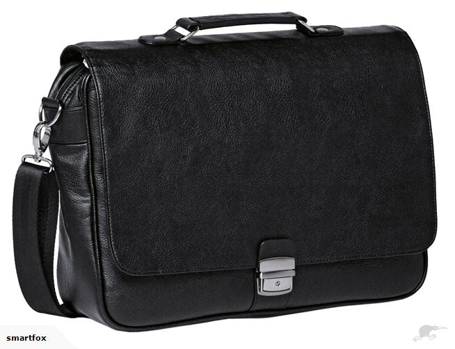 Stylish Laptop Euro Brief Bag in textured leatherette with padded compartment for laptops up to 15.6 inches and multiple pockets.