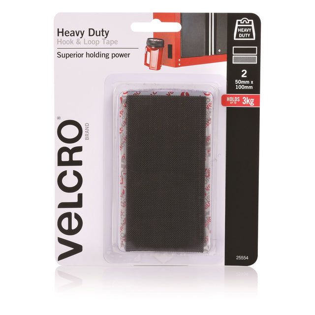 Heavy-duty VELCRO® fasteners, 2x50x100mm, with molded hooks for secure, discreet attachment of heavier items indoors and outdoors.