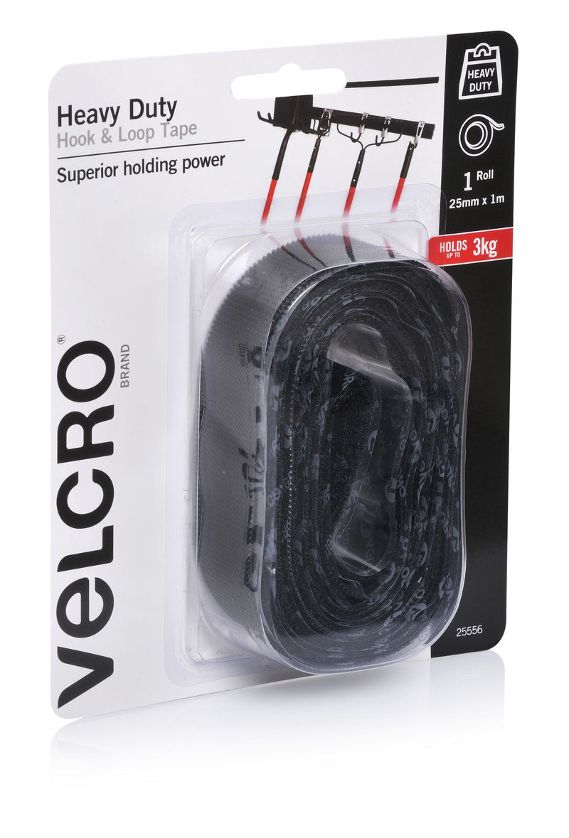 VELCRO®  Stick On Hk & Lp-Heavy Duty 25mm X 1m Black