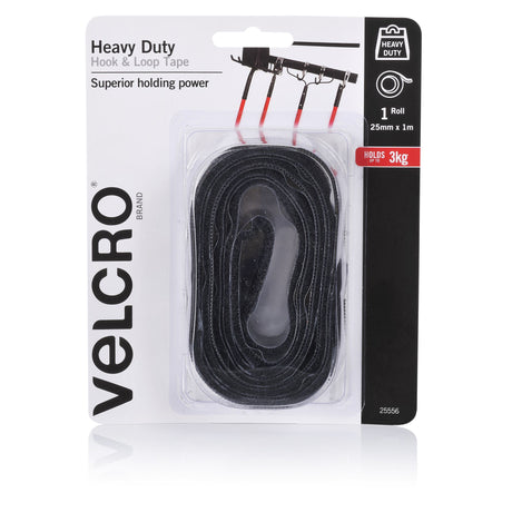 Heavy duty VELCRO® fasteners tape, 25mmx1m, designed for secure, ultra-thin closures for heavy items, weather-resistant and customizable.