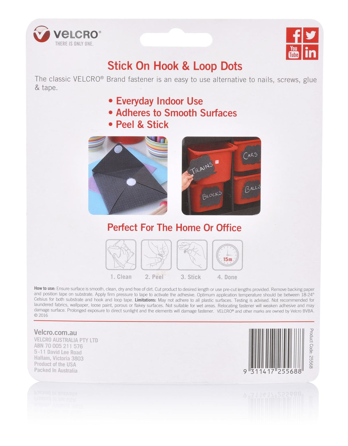 Black VELCRO® Handy Dots, 22mm, pack of 40, perfect for crafting, organizing, and attaching lightweight items mess-free.