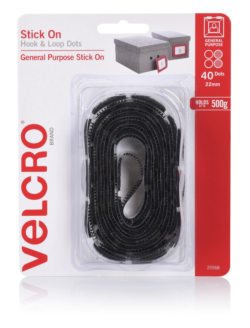 VELCRO®  Handy Dots-Hook&Loop Black  22mm X 40pce