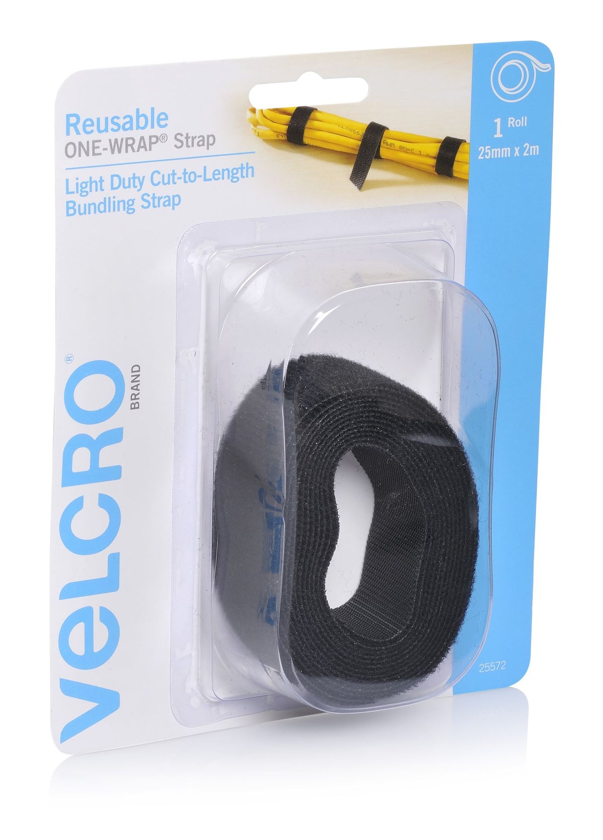 VELCRO® Adjustable Wrap Hook & Loop in black, 25mm x 2m, versatile and strong, ideal for custom fastening solutions.