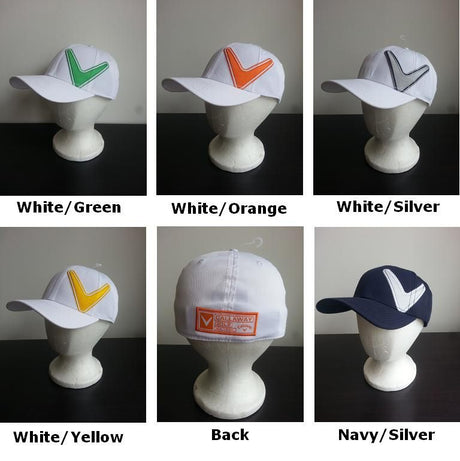 Callaway Side Chev Fitted Cap in White/Green, featuring Tactel fabric for comfort and a sleek, structured design.