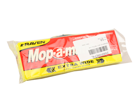Extra wide yellow sponge mop head refill for Mop-A-Matic, offering superior absorbency and secure 4 bolt design for effective cleaning.