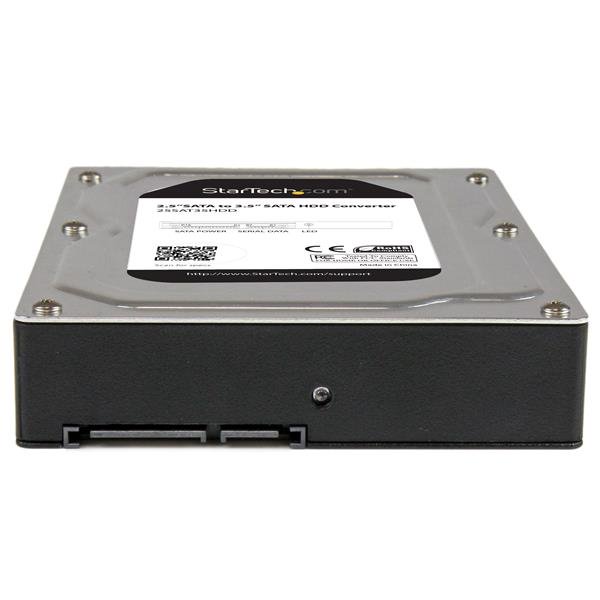 Aluminum 2.5" to 3.5" SATA hard drive adapter, converting SSD/HDD for desktop use, supporting up to 1TB drives.