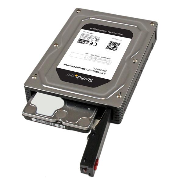 Aluminum 2.5" to 3.5" SATA hard drive adapter for seamless SSD/HDD conversion in desktops and docking stations.