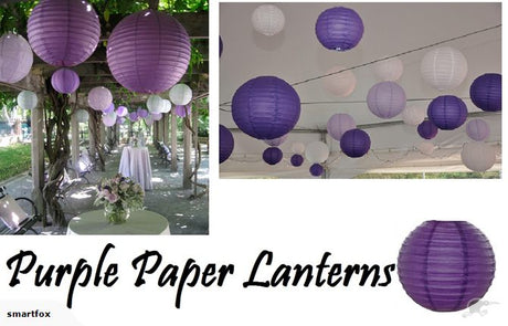 10-pack of 12" purple paper lanterns perfect for weddings and parties, featuring durable construction and easy light bulb attachment.